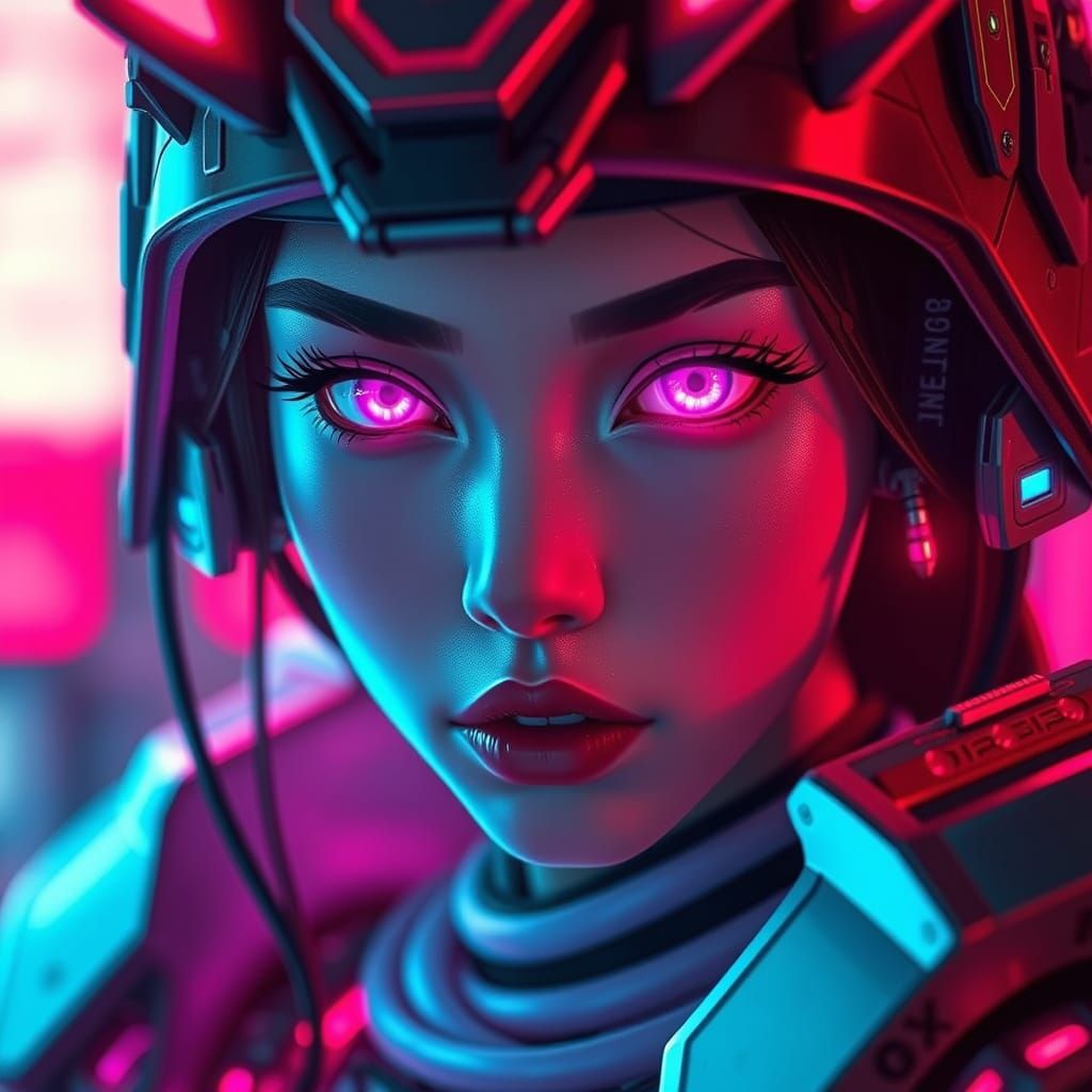 Cyberpunk Female Warrior with Neon Lighting
