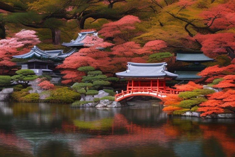 Autumn Shrine by River: Cinematic Concept Art