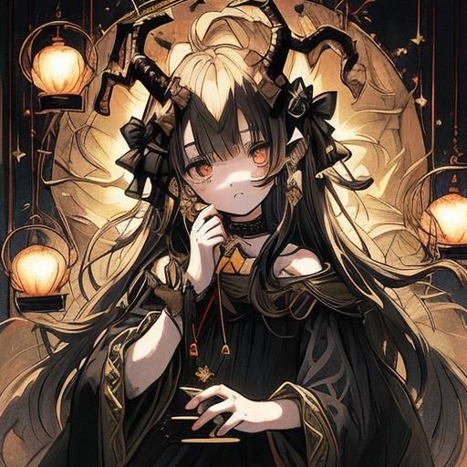Horned Demon God in Dark Anime Style