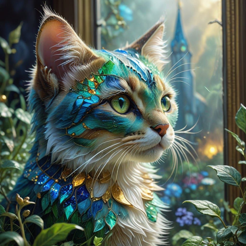 Stained Glass Kitten in Ethereal Fantasy Style