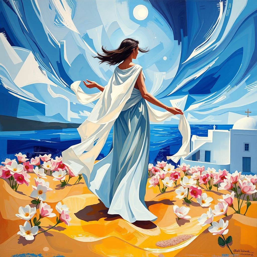 Goddess Among Golden Sand and Asphodels in Santorini