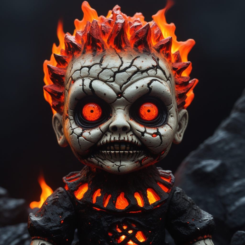 Grotesque Magma Doll Under Black Sky