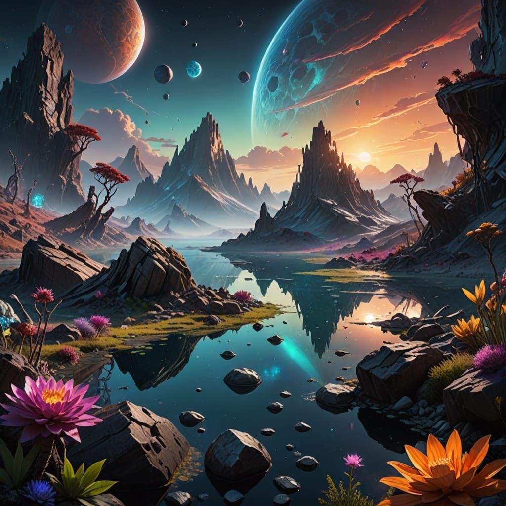 Surreal Alien Planet Landscape Concept Art
