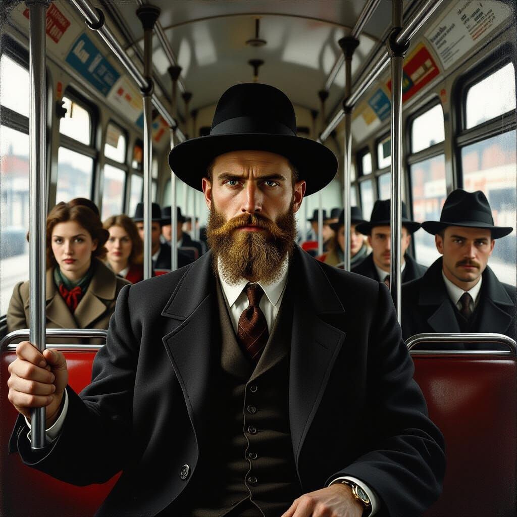 Clerk Messiah on Tram in Otto Dix Style