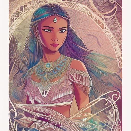 Detailed Digital Painting of Pocahontas