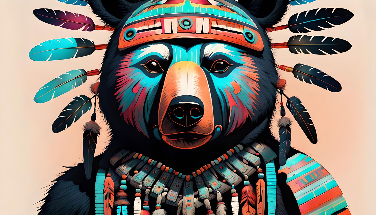 Neon Navajo Bear Kachina Desert Masterpiece