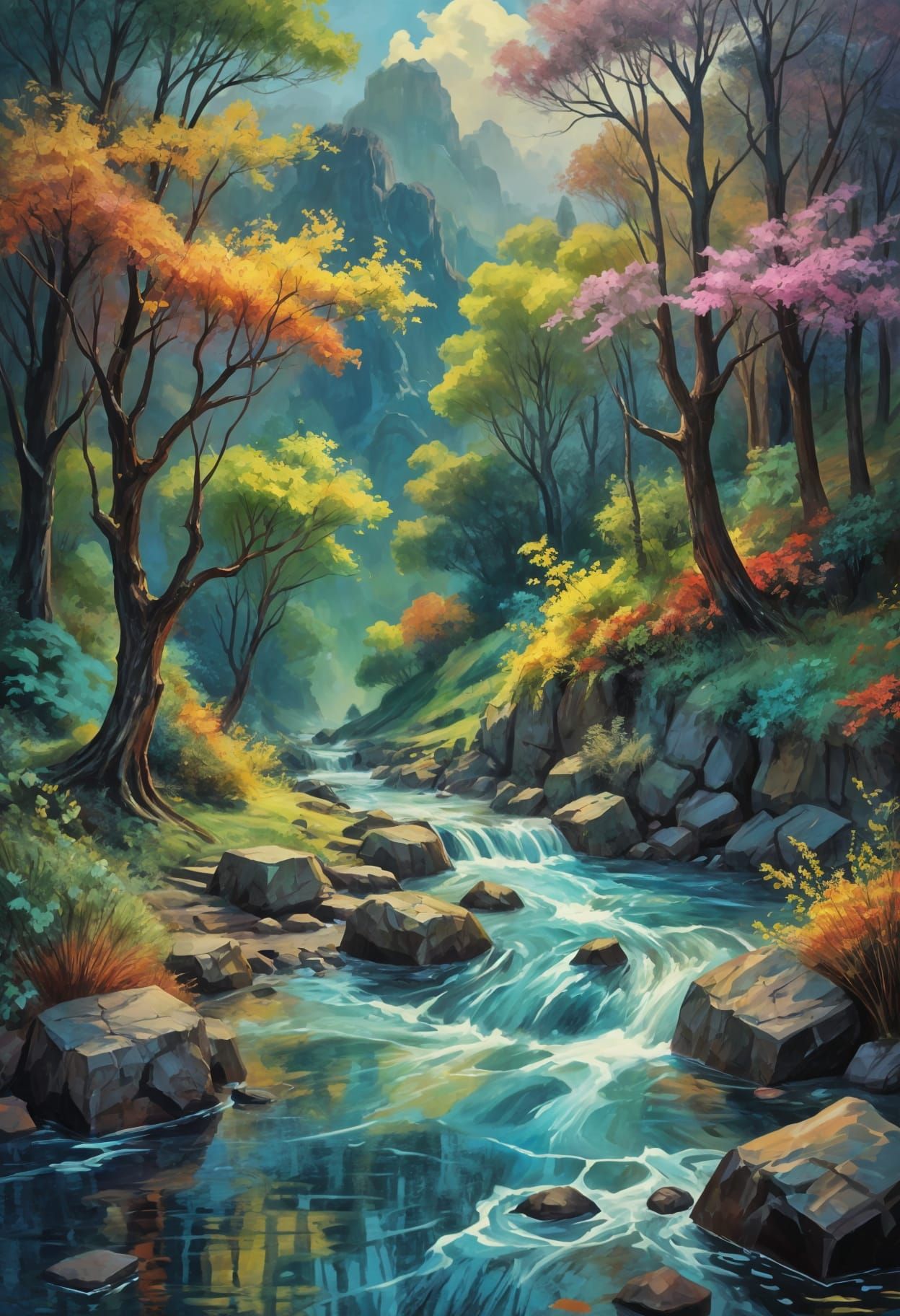 Epic Neo-Impressionist River Landscape