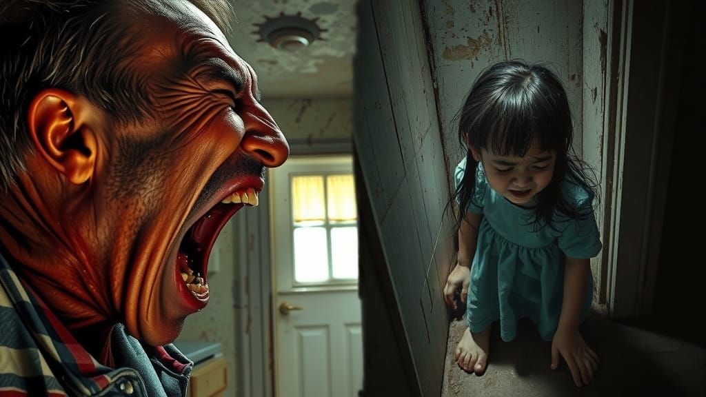 A Man's Fury and Despair in a Dilapidated Kitchen