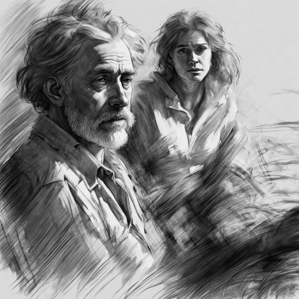 Dramatic Chiaroscuro Sketch with Golden Light