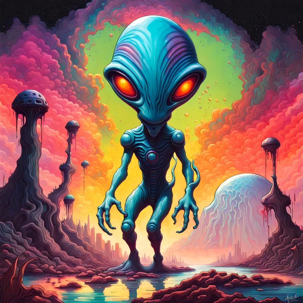 Bipedal Alien Exploring Exotic Cosmic Landscape