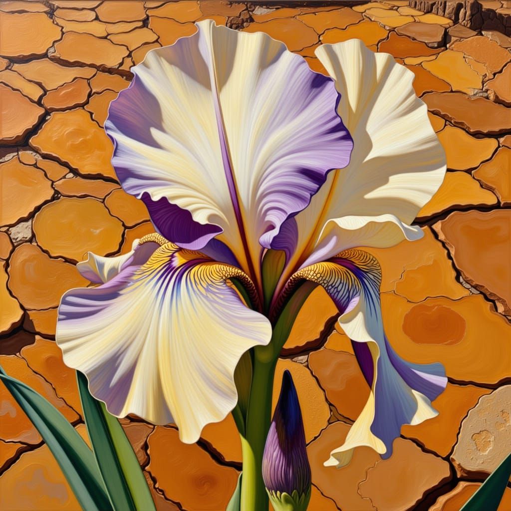 Hyper-Realistic Iris in Bloom with Golden Light