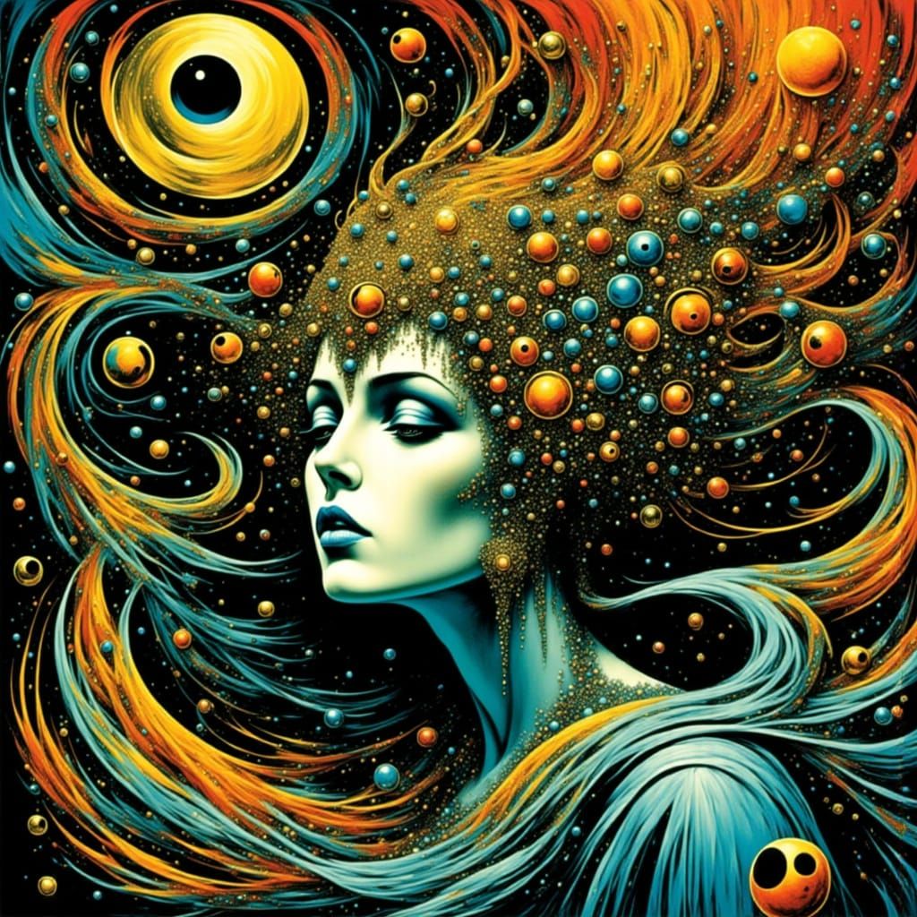 Surreal Woman Lost in Vibrant, Dreamlike Vortex
