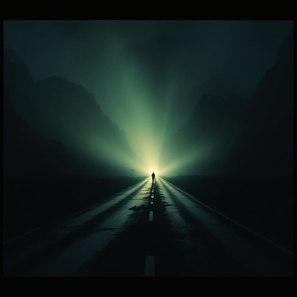 Epic Cinematic Road Landscape in Film Grain Style