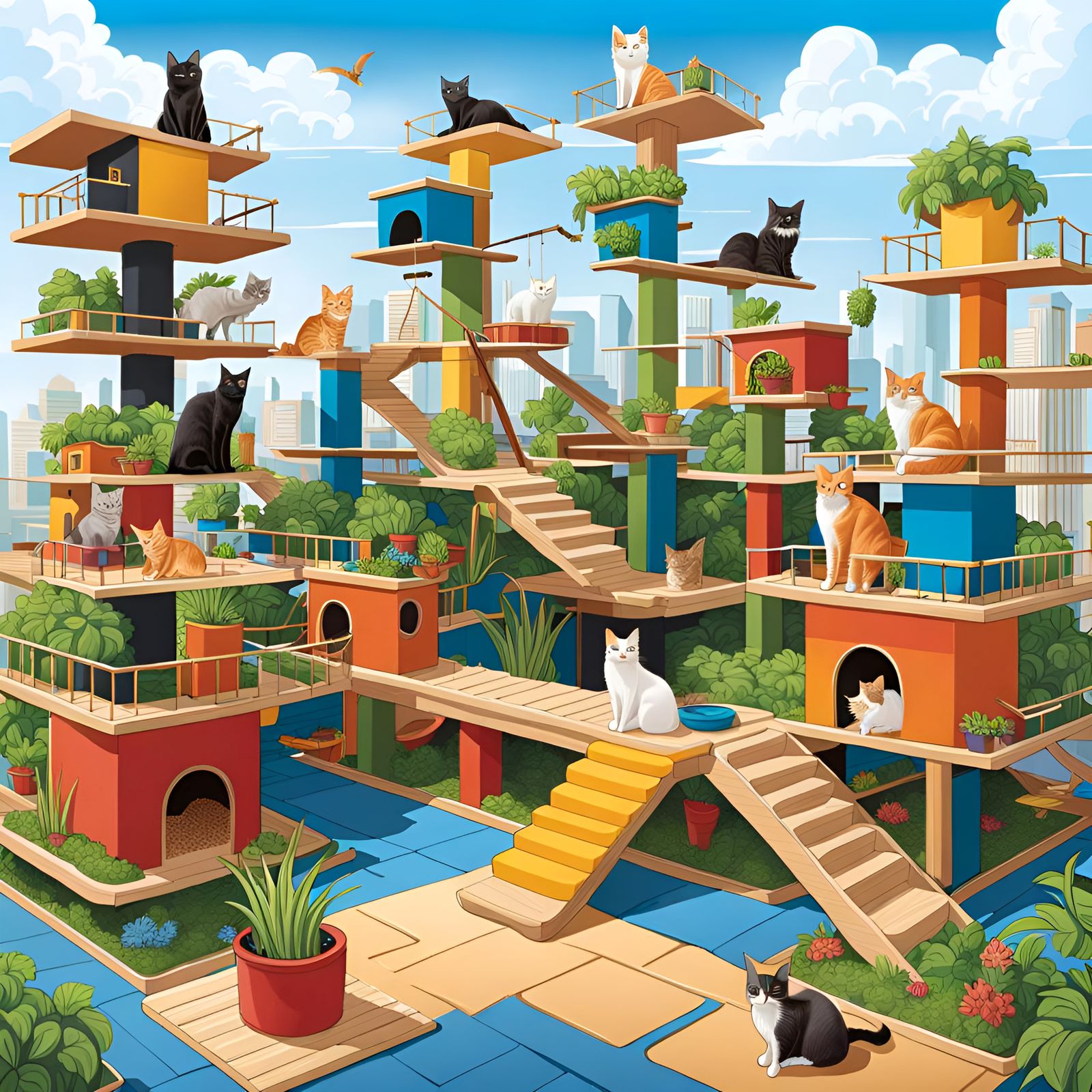 Hyperdetailed Cat City of the Future