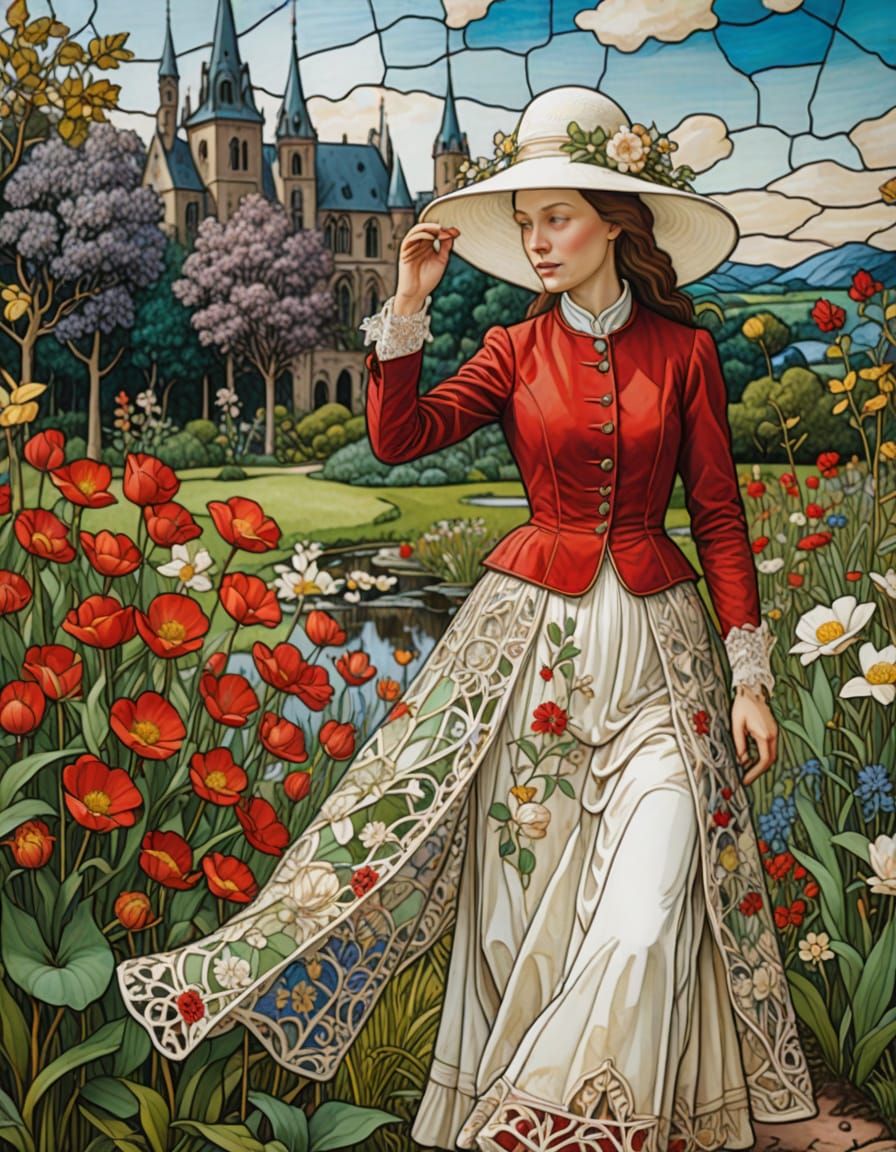 Surreal Garden Lady in Hieronymus Bosch Style