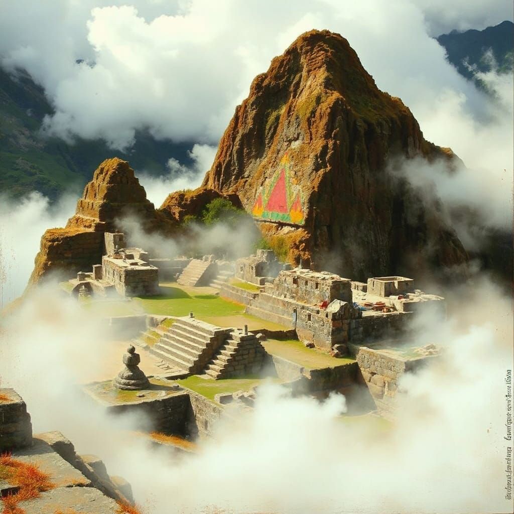 Surreal Inka City in Mist, Geometric Patterns