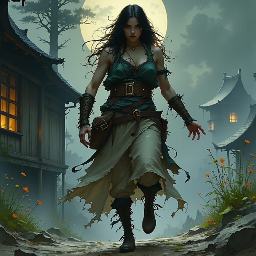 Muscular Dwarf Walks in Pale Moonlight, Hyperrealistic Art