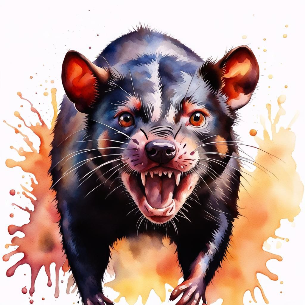 Hyperrealistic Tasmanian Devil in Watercolor Style