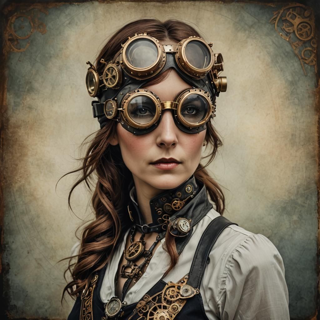 Portrait of a lady with steampunk goggles