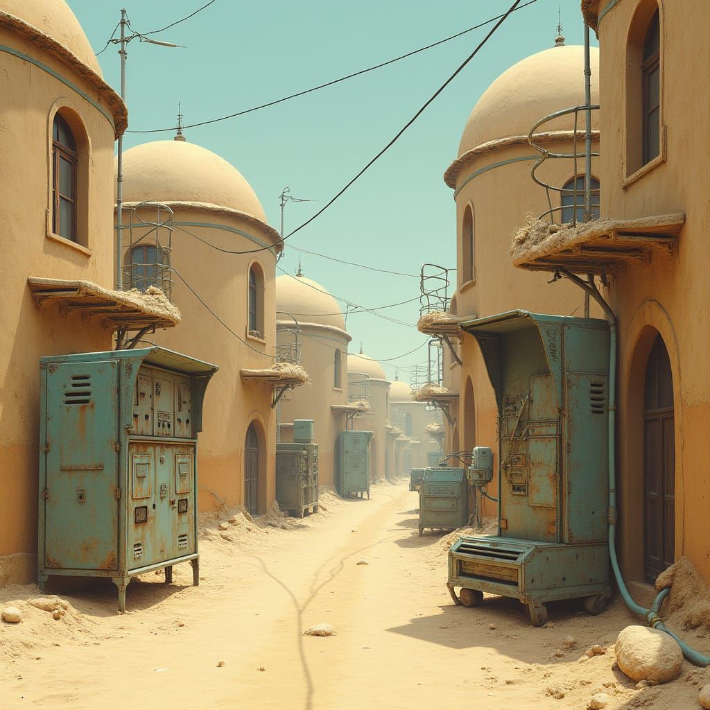 Hyper-Realistic Futuristic Street Scene with Ancient Buildin...