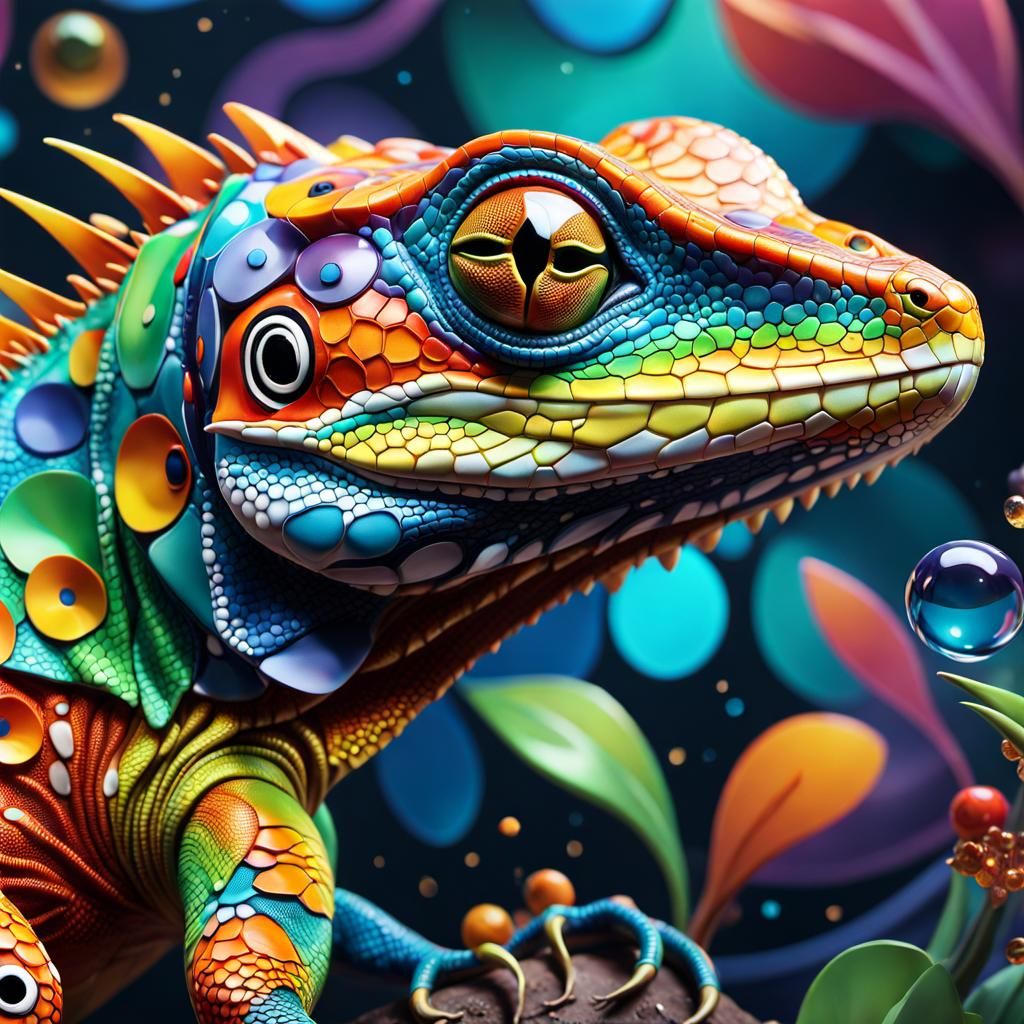 Colorful Lizard in Surreal 3D Anime Style
