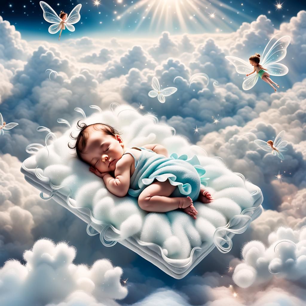 Whimsical Dreamscape: Baby Sleeping Among Fairies