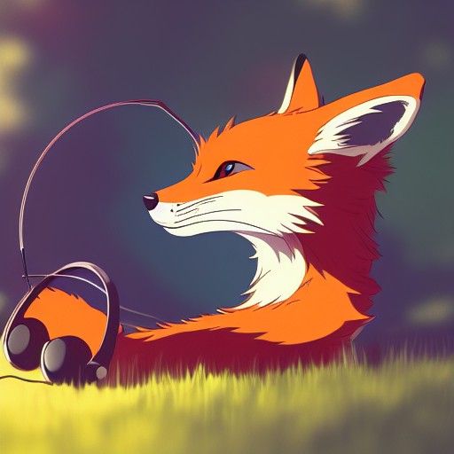 Fox with Headphones in Ghibli-esque Autumn Scene