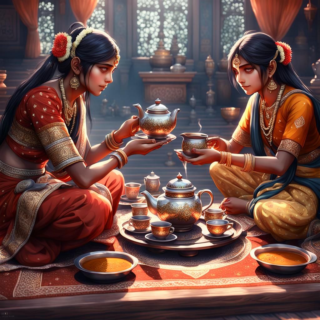 Indian Tea Ritual in 3D Anime Art