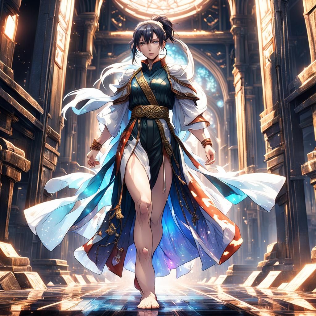 Anime Woman in Transparent Robe, Detailed Matte Painting