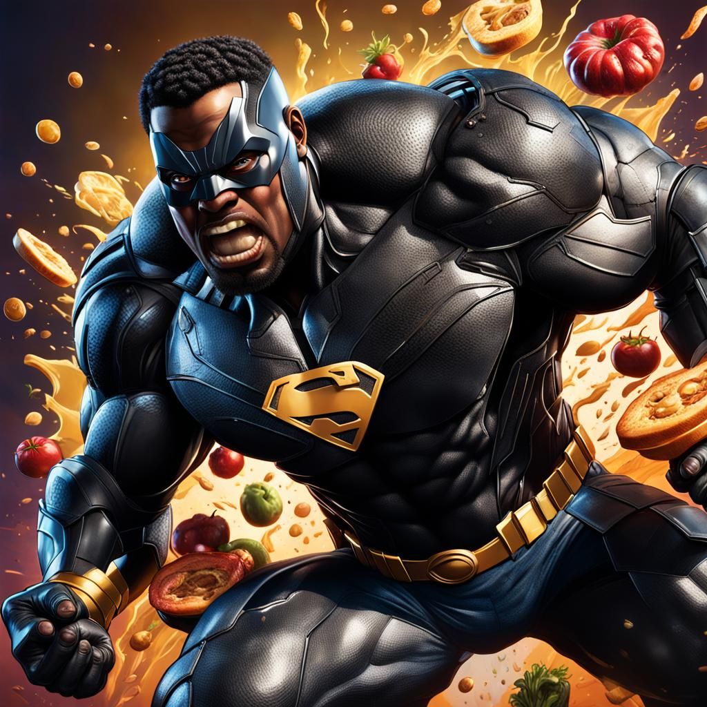 Food Superhero Saves the Day: Hyperrealistic Concept Art