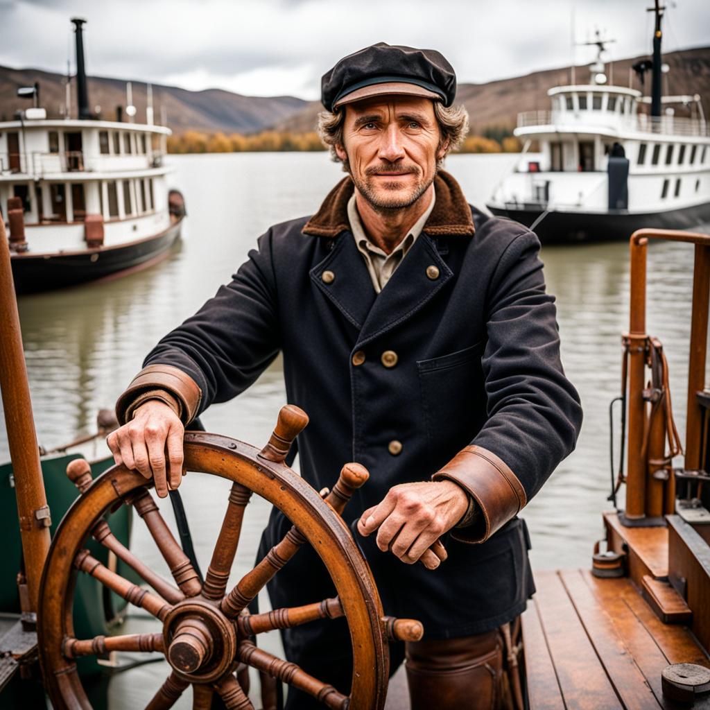 Young Riverboat Worker at the Wheel