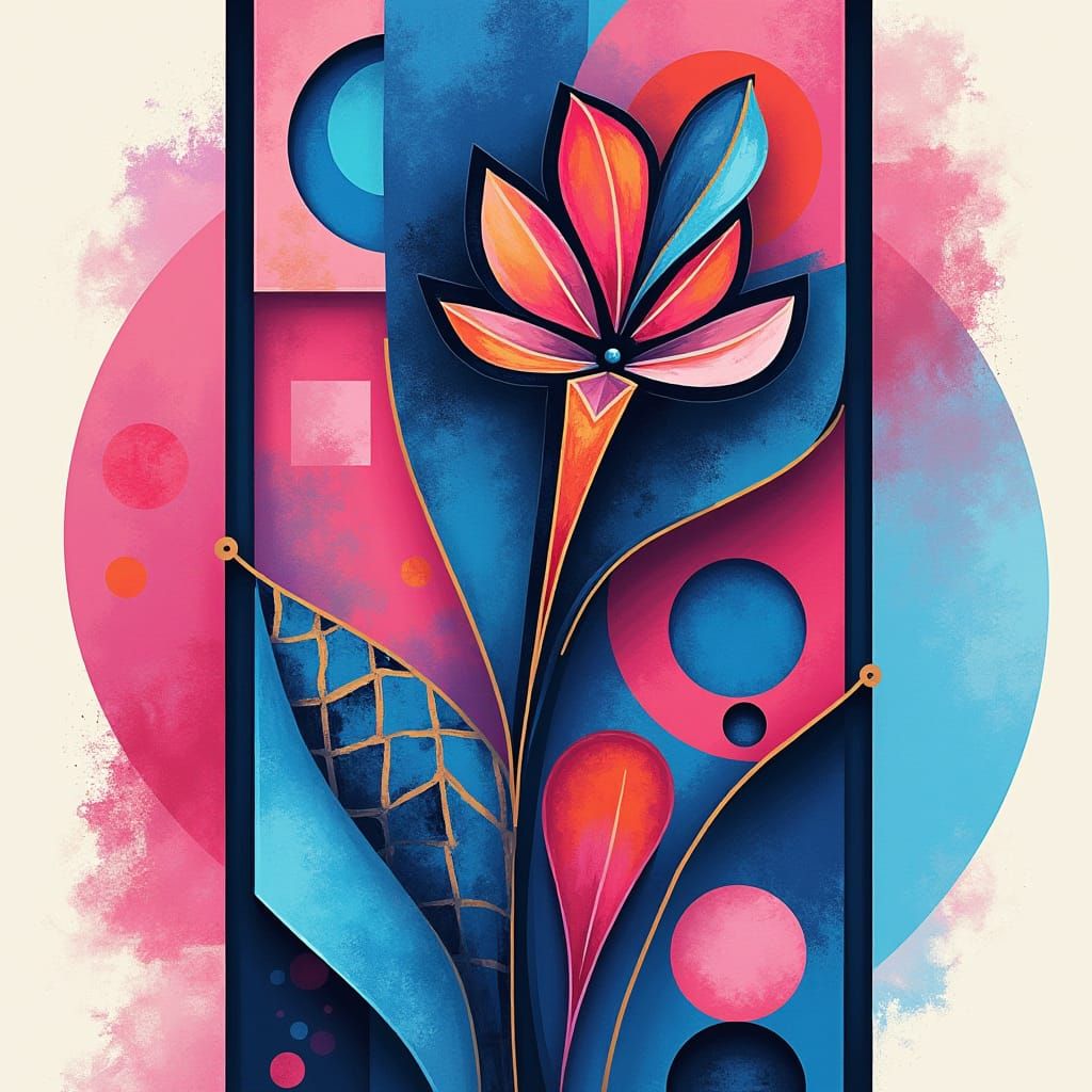 Cubist Bookmark with Geometric Flower, Picasso Style