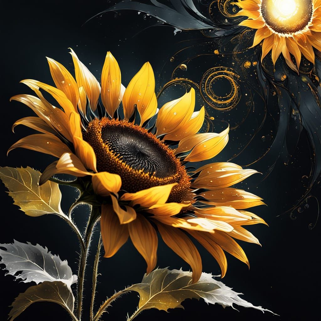 Filigree Fractal Sunflower Ink Masterpiece