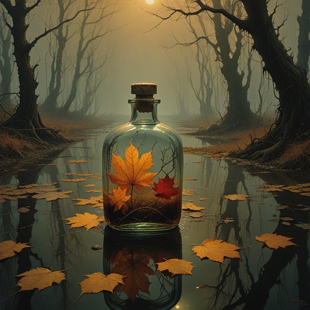 Autumn Scene in Enchanted Bottle, Moody Noir Style