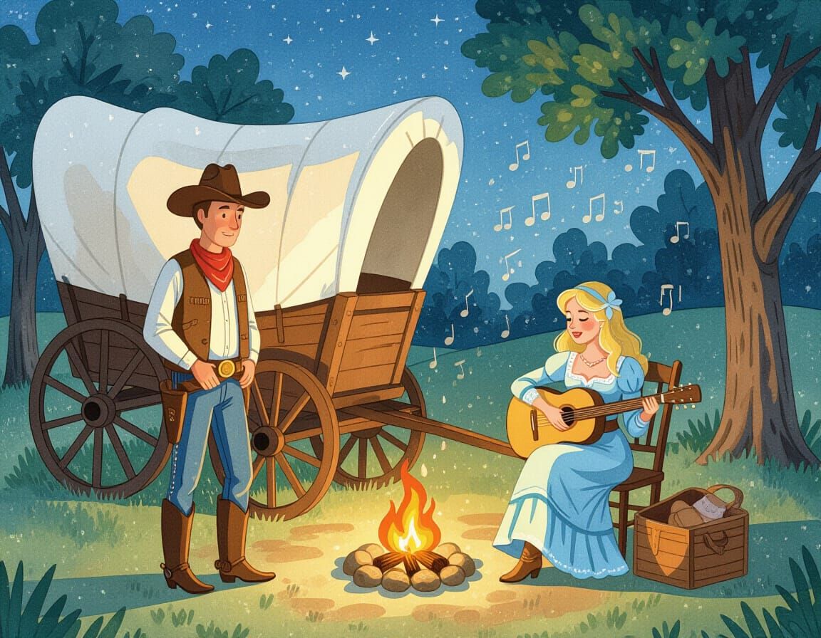 Cowboy and Singer: Storybook Watercolor Illustration