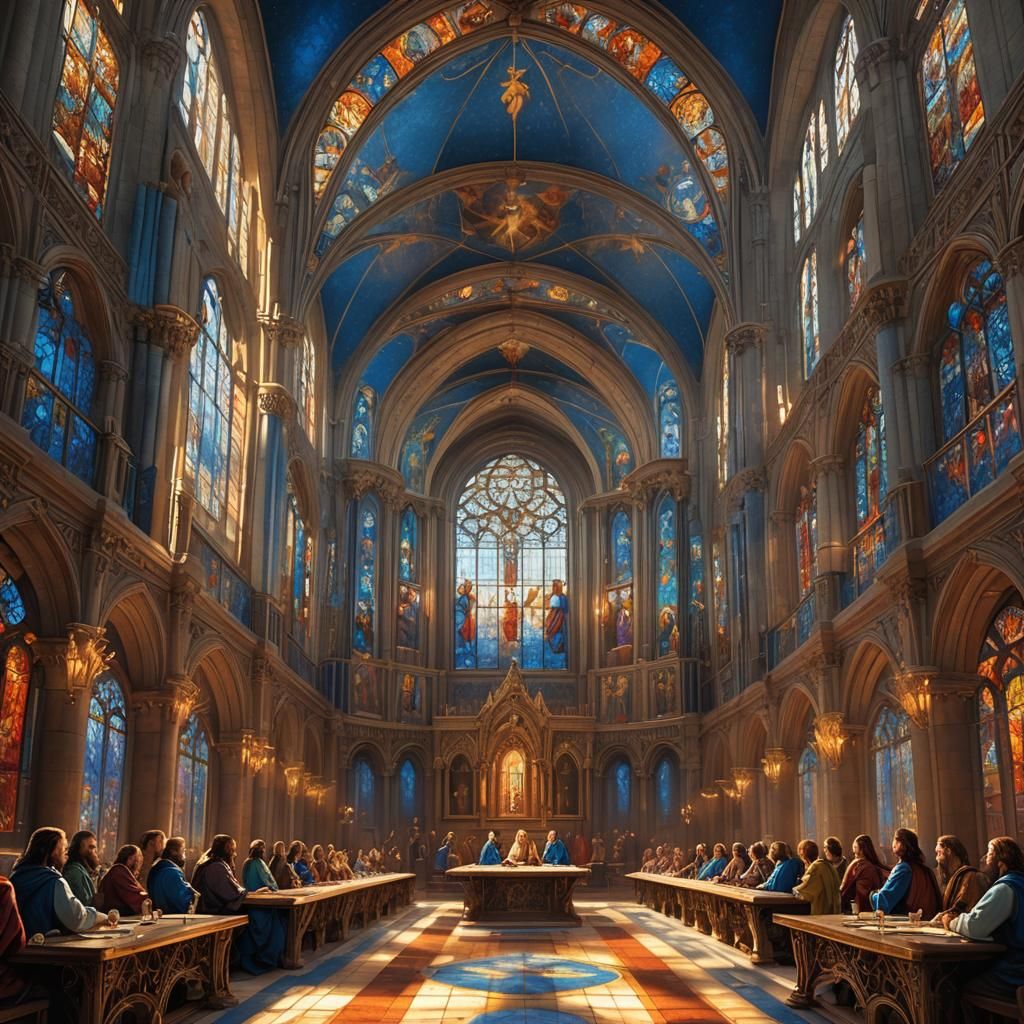 Jesus' Last Supper in Ornate Hall, Digital Art