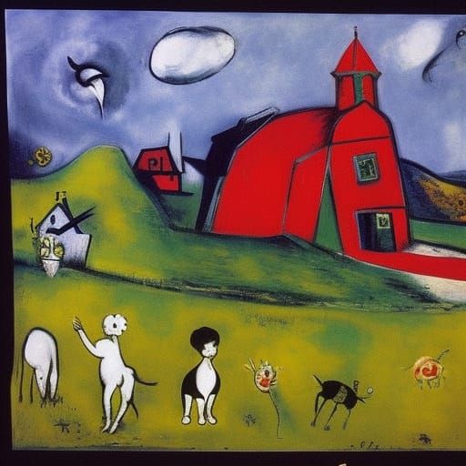 Surreal Barnyard Scene Inspired by Fauvism