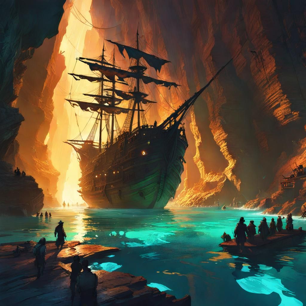 Dramatic Pirate Underground City in Sea Cavern