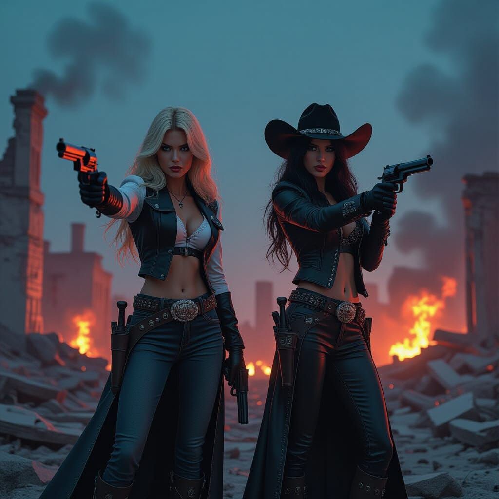 Cowgirl Warriors in a Dystopian Western Scene