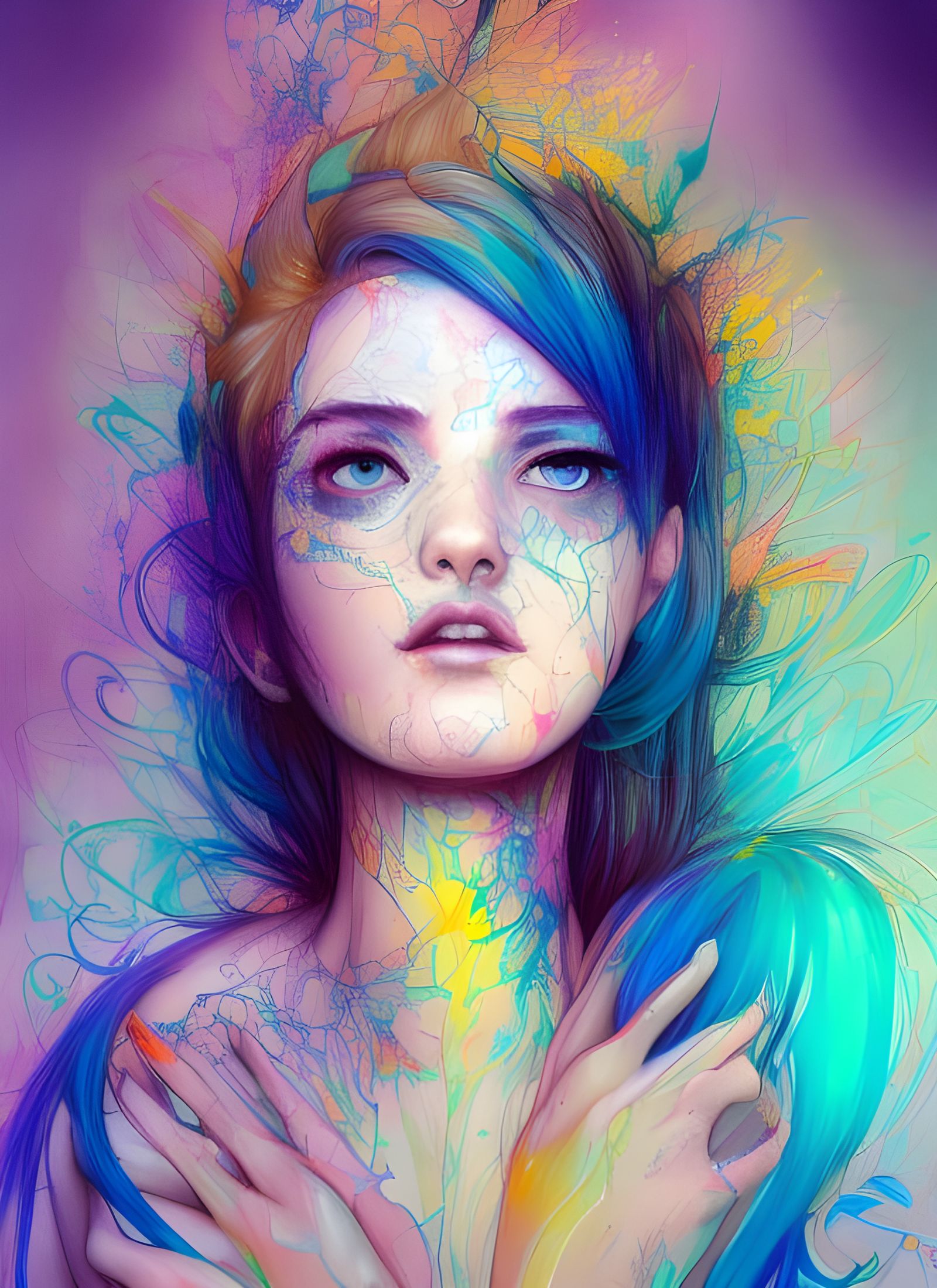 Neon Rainbow Goddess Portrait in Hyper-Realistic Style