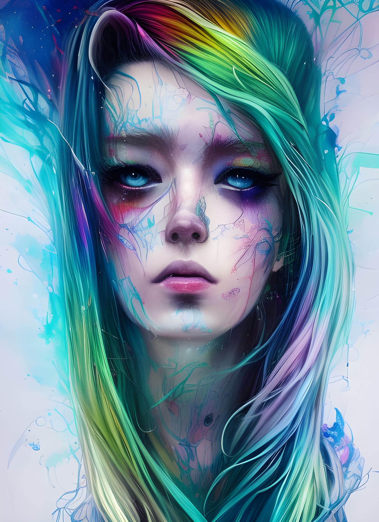 Neon Rainbow Goddess: Digital Art Portrait