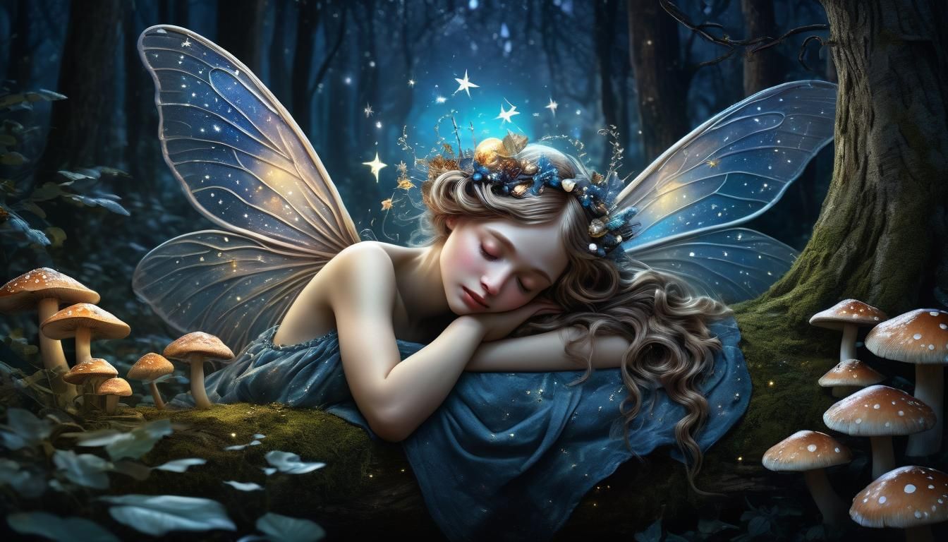 Ethereal Fairy Sleeping Under Mushroom
