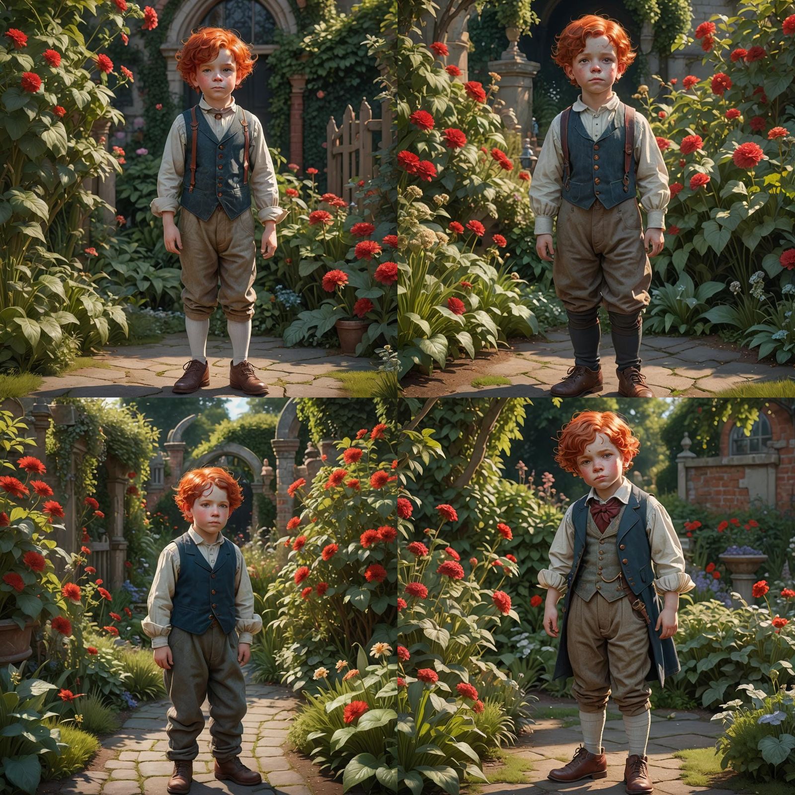Edwardian Boy Portrait in Garden, Digital Art
