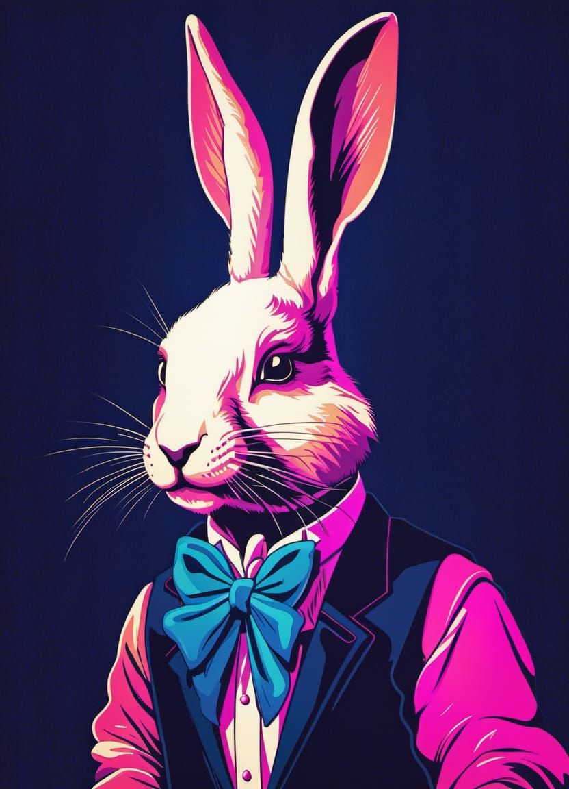Synthwave Rabbit in Blue Waistcoat