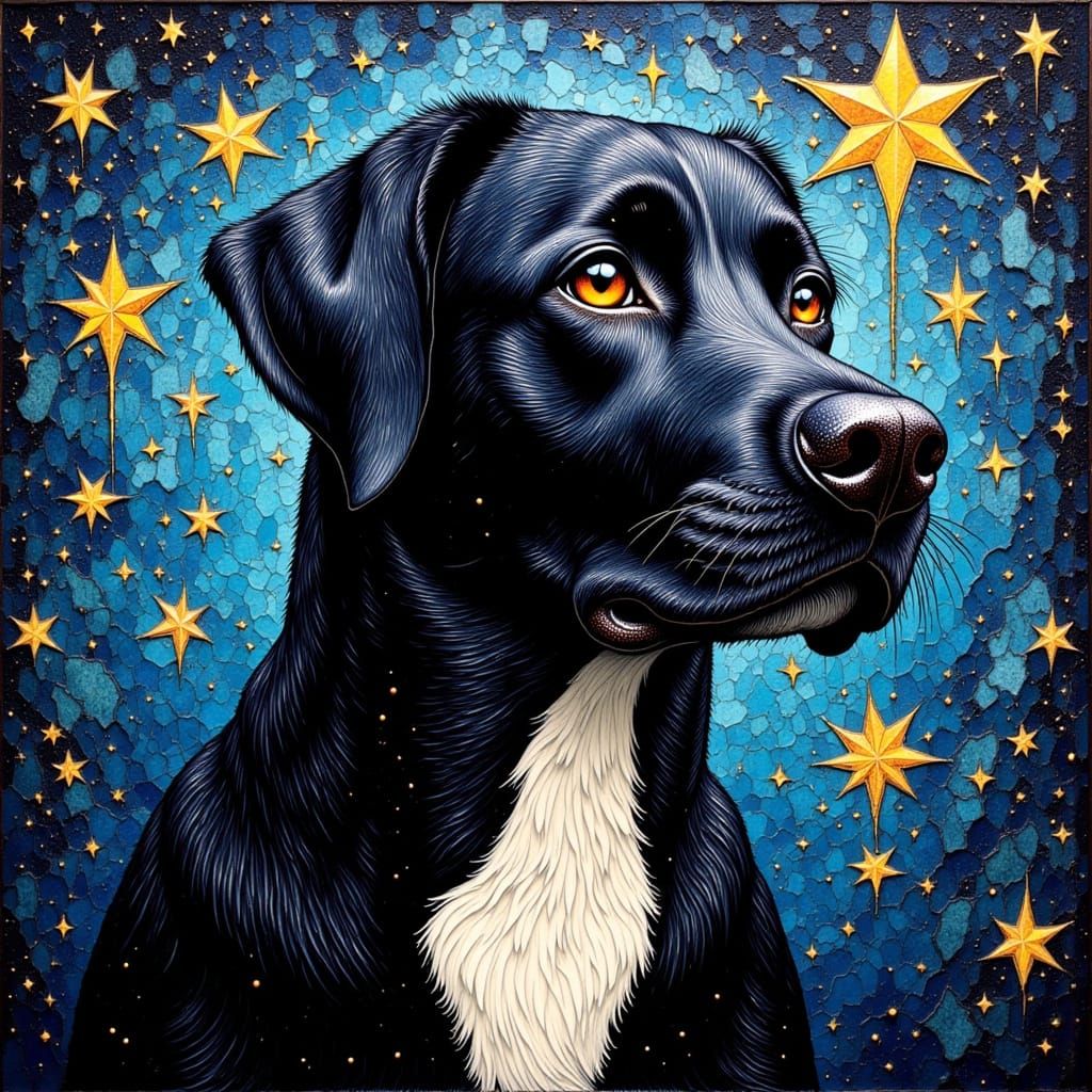 Neo-Impressionist Labrador in Swirling Starry Night Style