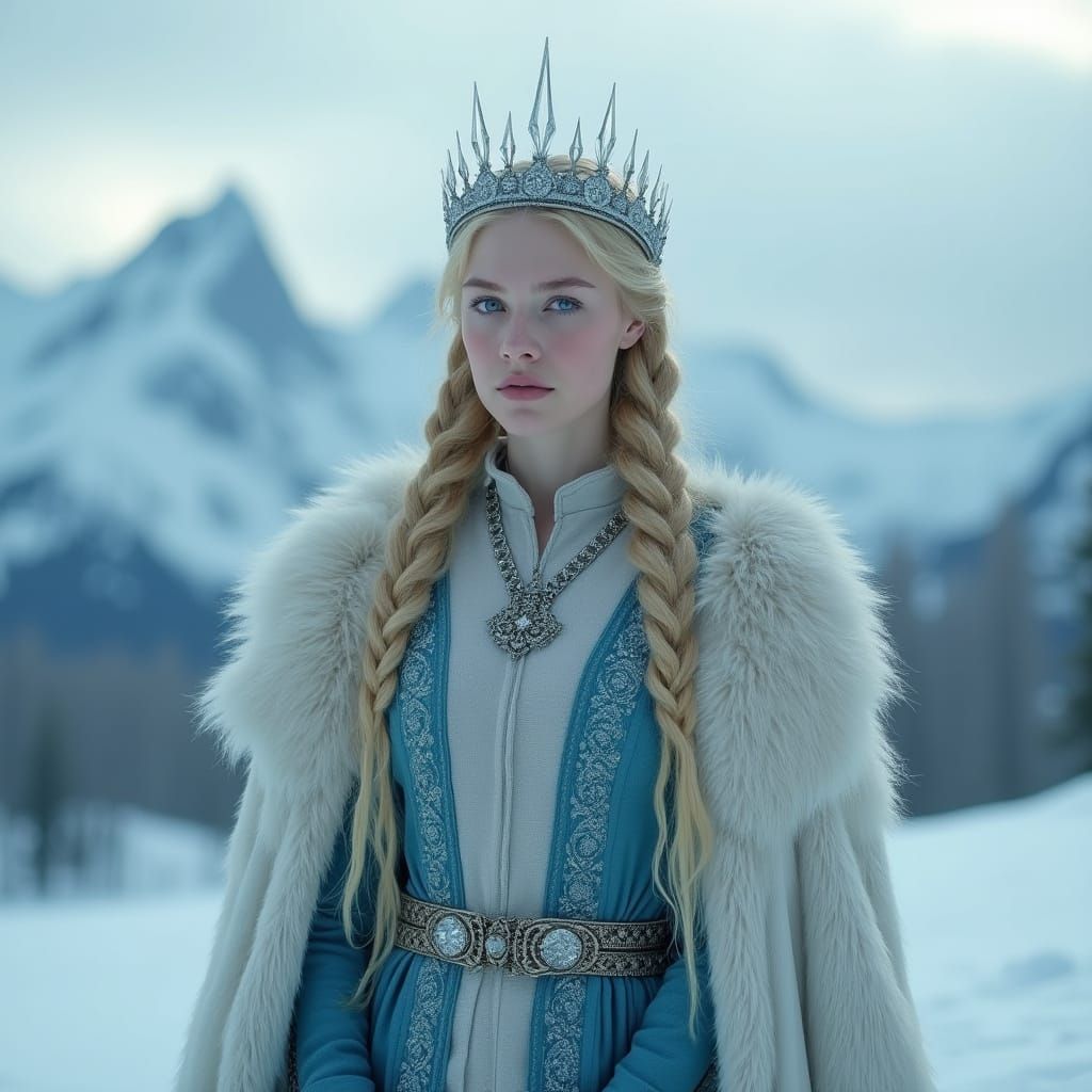 Viking Ice Giantess on Snowy Mountain, Digital Matte Paintin...