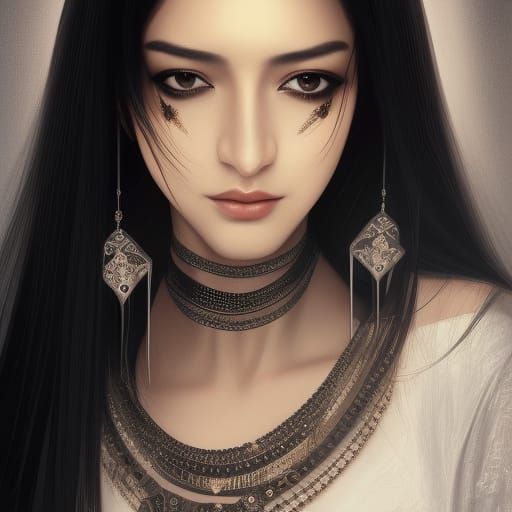 Beautiful Middle Eastern Woman Portrait in Hyperdetailed Sty...