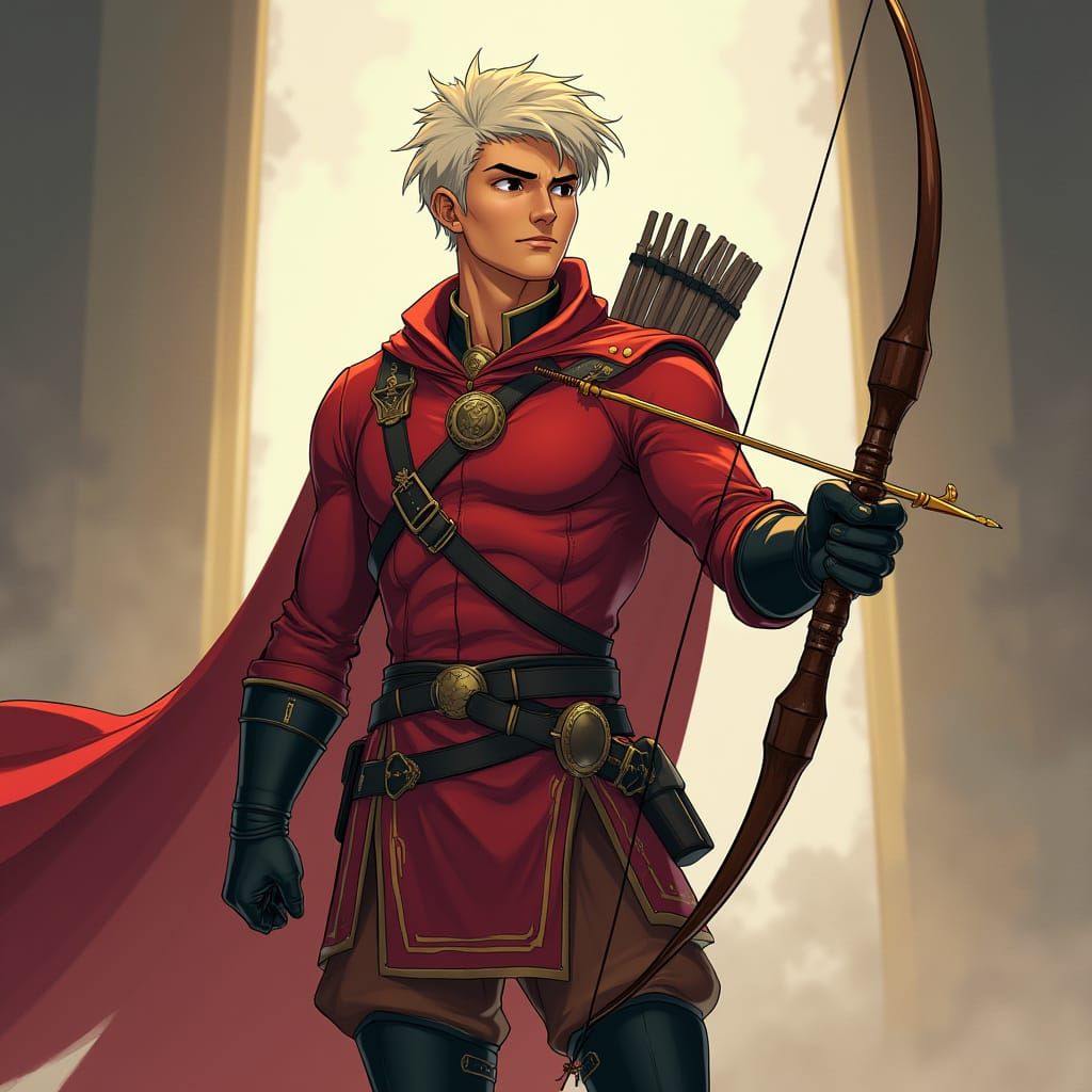 Elderly Archer Exudes Pride and Triumph in Vibrant Anime-Ins...