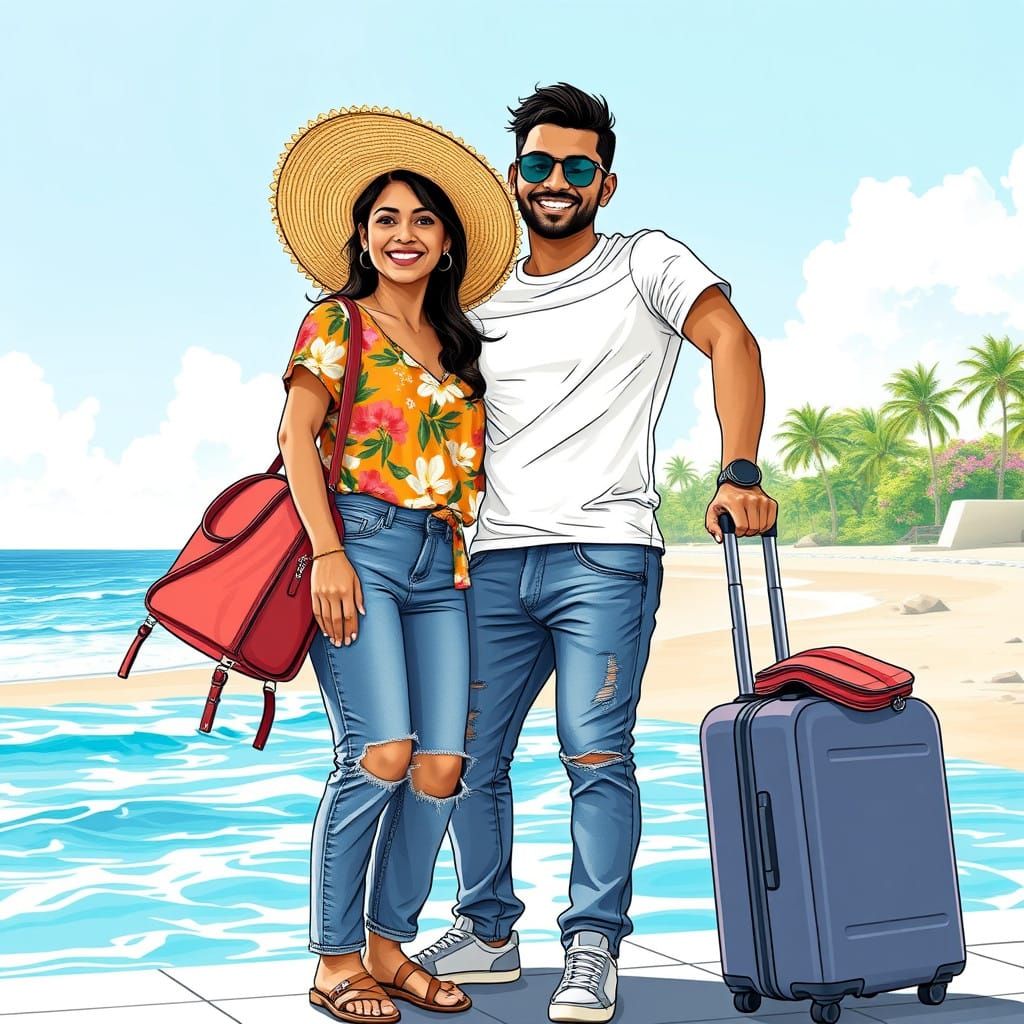 Vibrant Couple's Tropical Getaway in Bold, Colorful Style