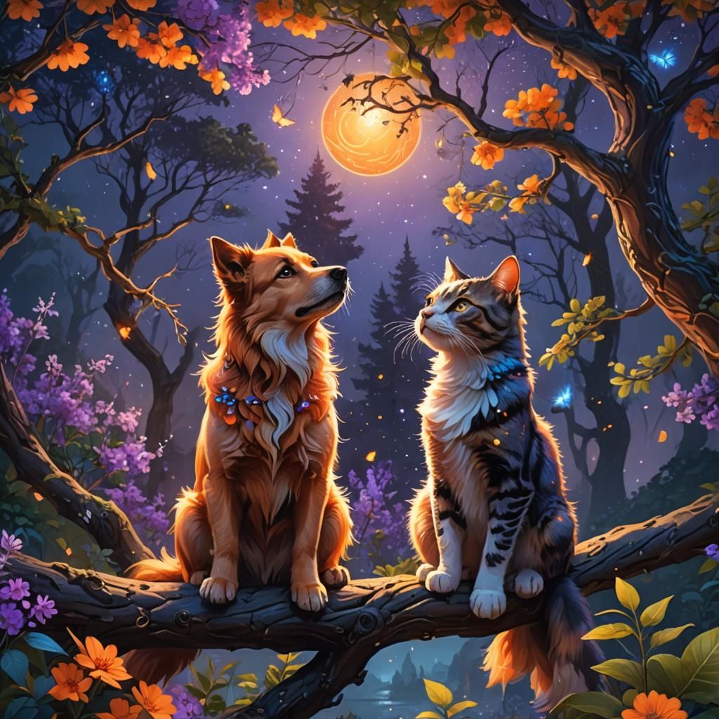 Dog and Cat Friendship in Magical Forest